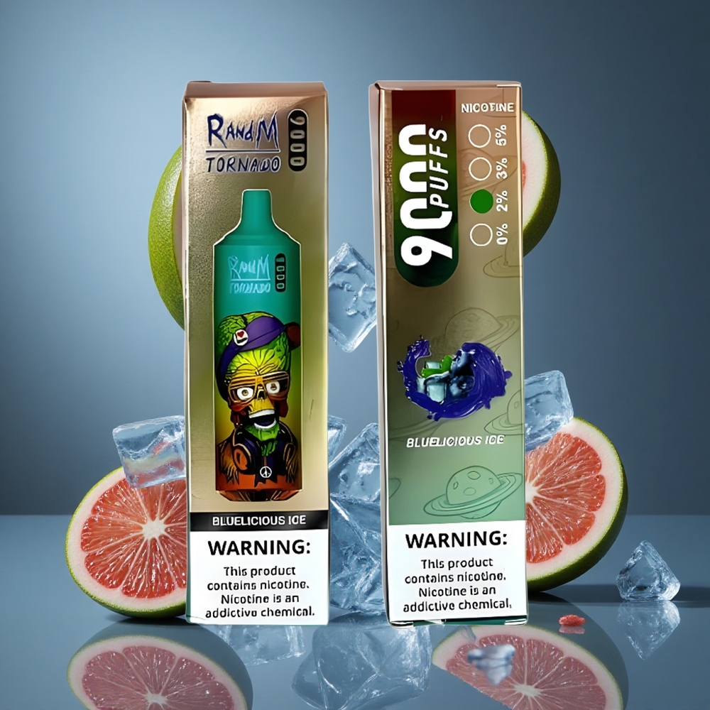 RandM Fumot Tornado 9000 Пуфове Диспозейбъл Вейп Синьо-Леден Вкус, 18 mL Е-течност, 850 mAh Батерия