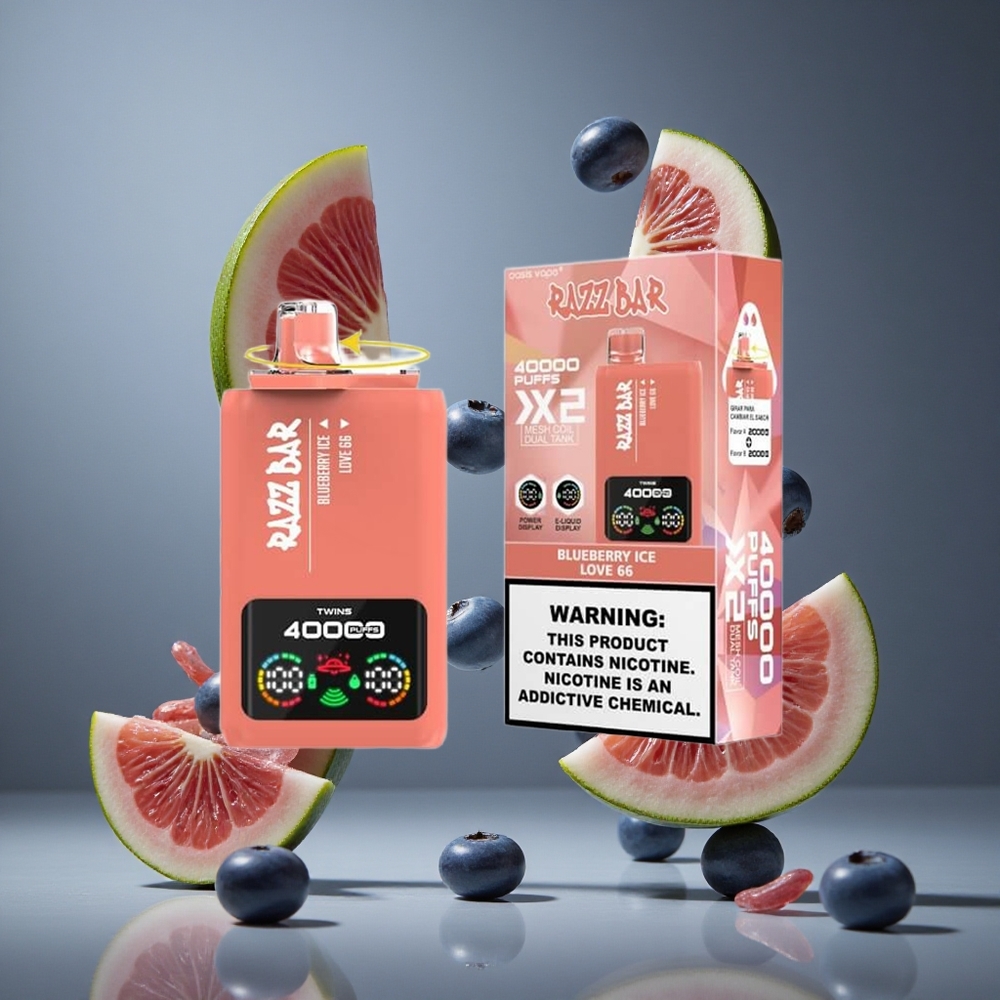 Razz Bar 40000 Пуфове Едноразово Вейп Боровинков Лед_Love 66, Екран за Мощност, 1.0Ω 2 Мрежов Намотка, 2%,5% Никотиново Съдържание