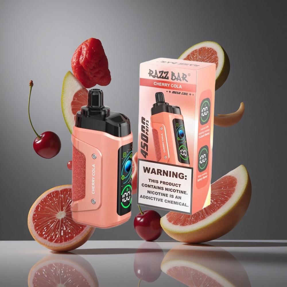 Razz Bar 45000 Въздухоиздухвания Едноразово Вейп Вишна Кола 1.0 Ohm Mesh Coil 20 mg/ml Никотин