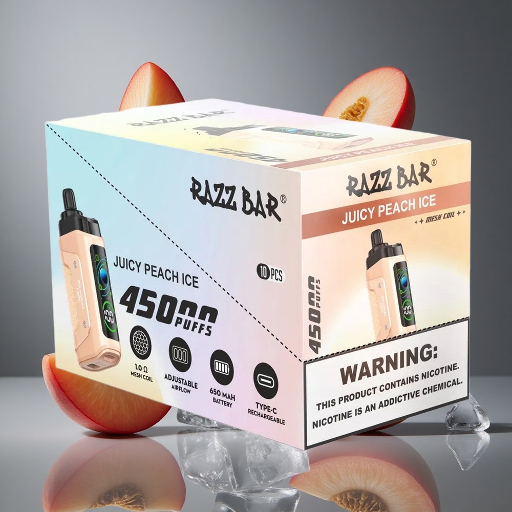 Razz Bar 45000 Въздуха Едноразово Електронно Цигаре Сочен Праскова Лед 1.0 Ohm Mesh Coil Type-C Зареждане