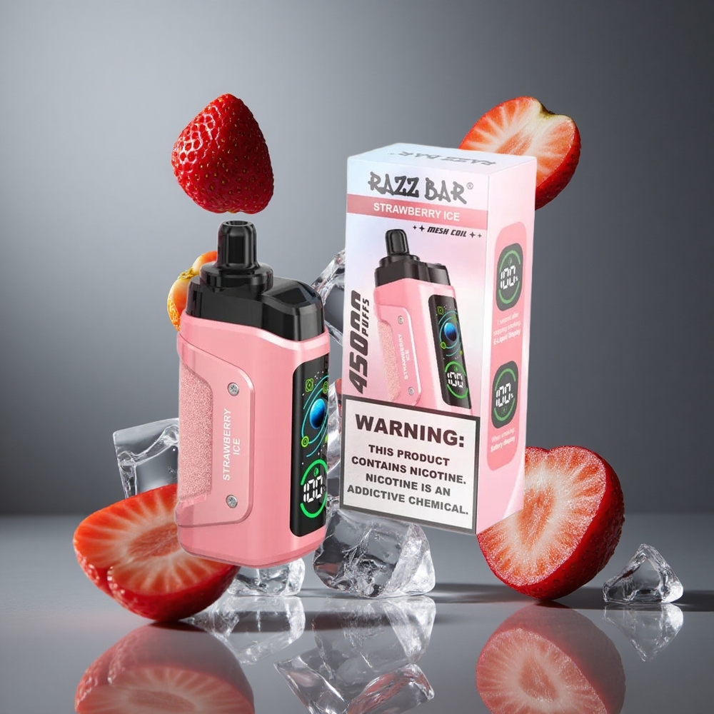 Razz Bar 45000 Вдишвания Едноразово Вейп Ягода Лед 1.0 Ohm Mesh Coil Type-C Зареждащ се