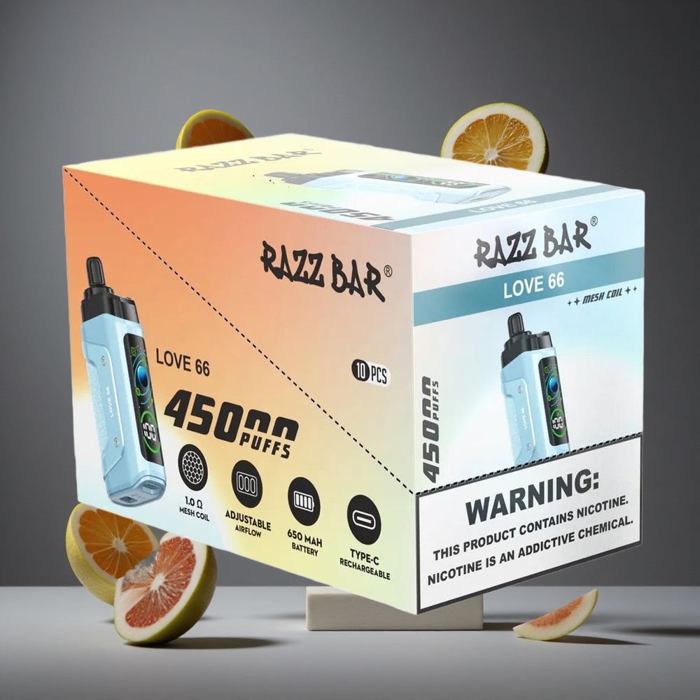 Razz Bar 45000 Пуфове Дисоузебл Вейп Любов 66 с 1.0 Ohm Mesh Coil и 20 mg/ml Никотин