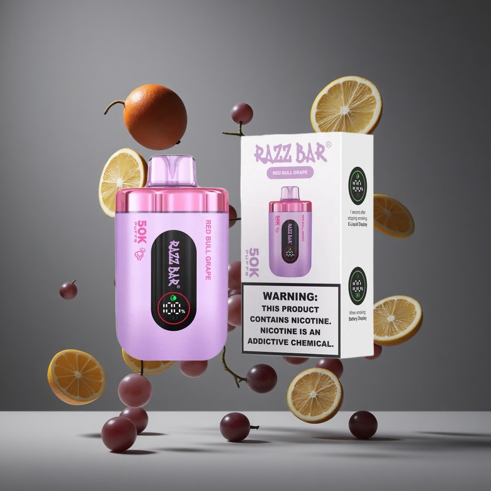 Razz Bar 50K Пуфове Диспозейбъл Вейп Червен Бик Грозде с 1.0 Ohm Mesh Coil и 650 Mah Battery