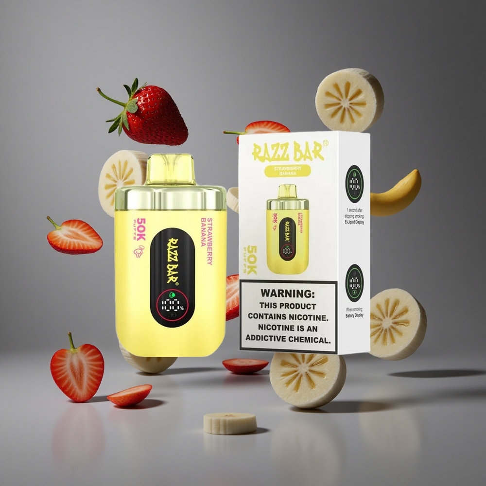 Razz Bar 50K Puffs Едноразово Вейп Ягода Банан 50000 Вдишвания 1.0 Ohm Mesh Coil