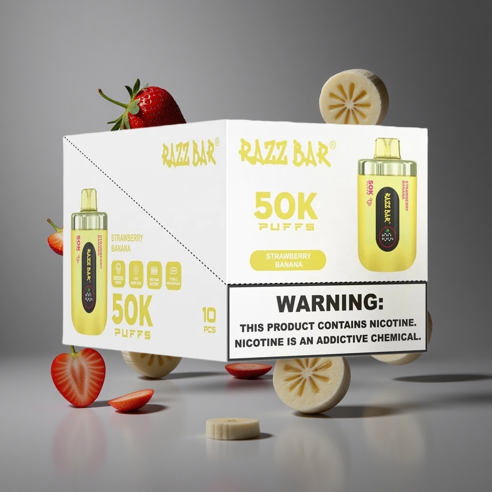 Razz Bar 50K Puffs Едноразово Вейп Ягода Банан 50000 Вдишвания 1.0 Ohm Mesh Coil