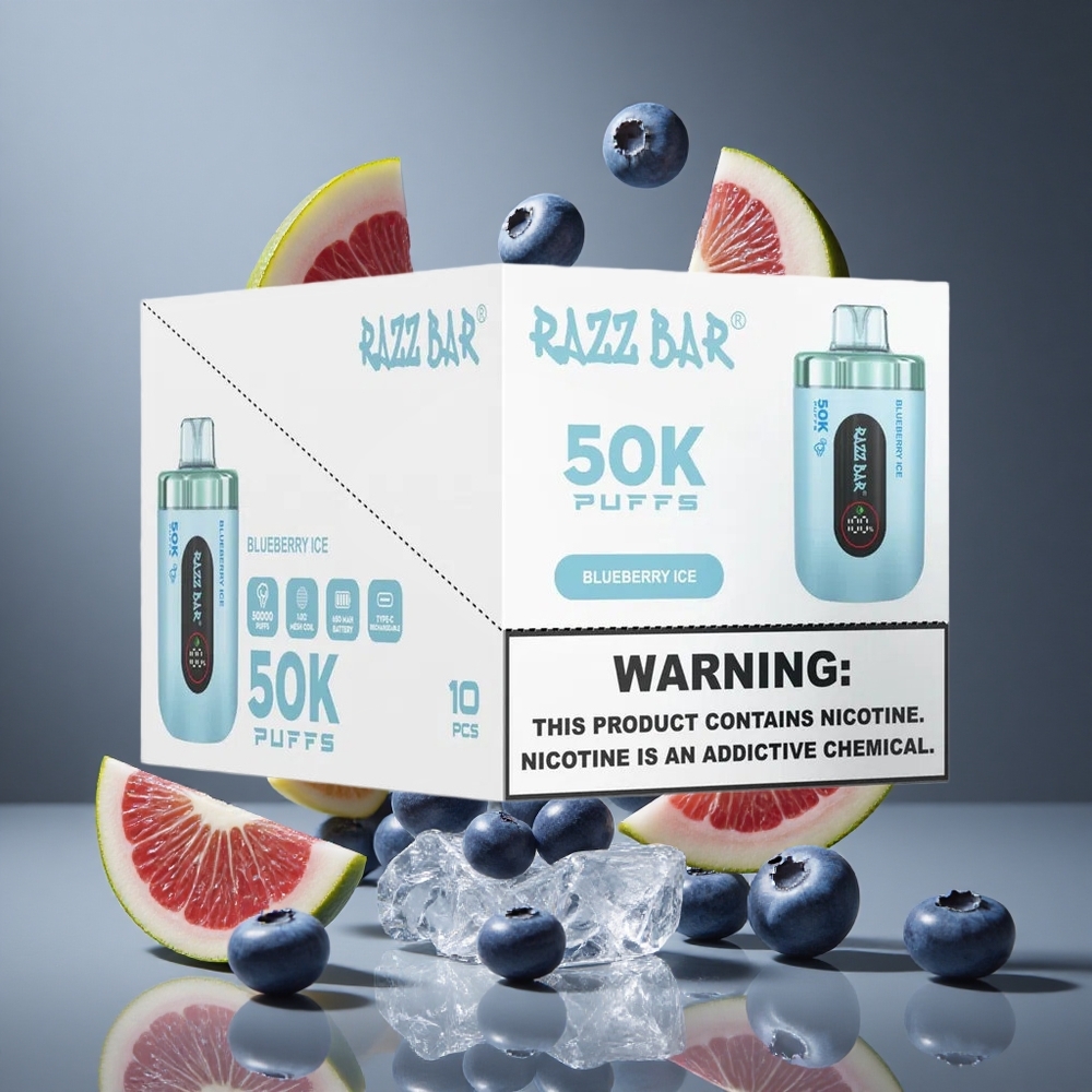 Razz Bar 50 000 Възглавнички Едноразово Вейп Боровинков Лед 1.0 Ohm Mesh Coil, Type-C Зареждане