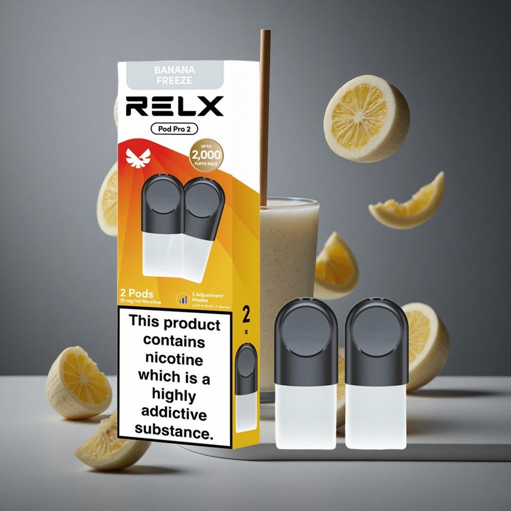 RELX Pod Pro 2 600 пуфки Десерт-Банана Замразяване (Никотин: 1.8%, Капацитет: 1.9ml