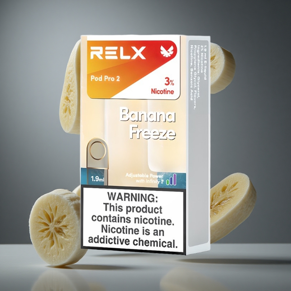 RELX Pod Pro 2 600 вдишвания Бананов заморажаващ 3% никотин 1.9ml капацитет