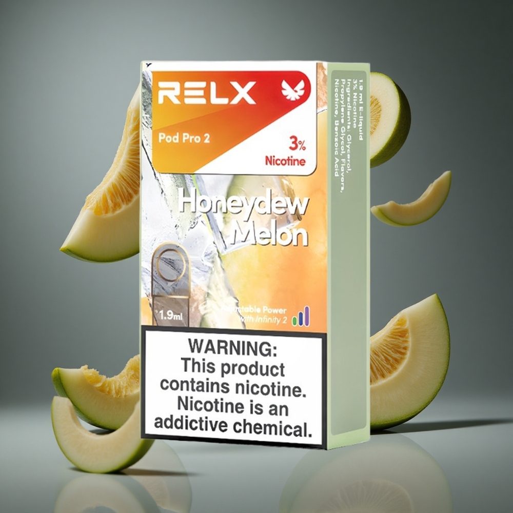 RELX Pod Pro 2 600 Въздушни удара Пъпеш Медена роса Никотиново съдържание:3% Капацитет на испарителя:1.9ml