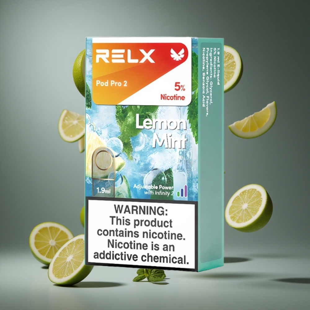 RELX Pod Pro 2 600 пуфовса лимон мента + 5% никотин, 1.9ml капацитет